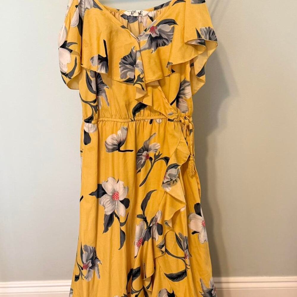 Yellow floral midi dress with